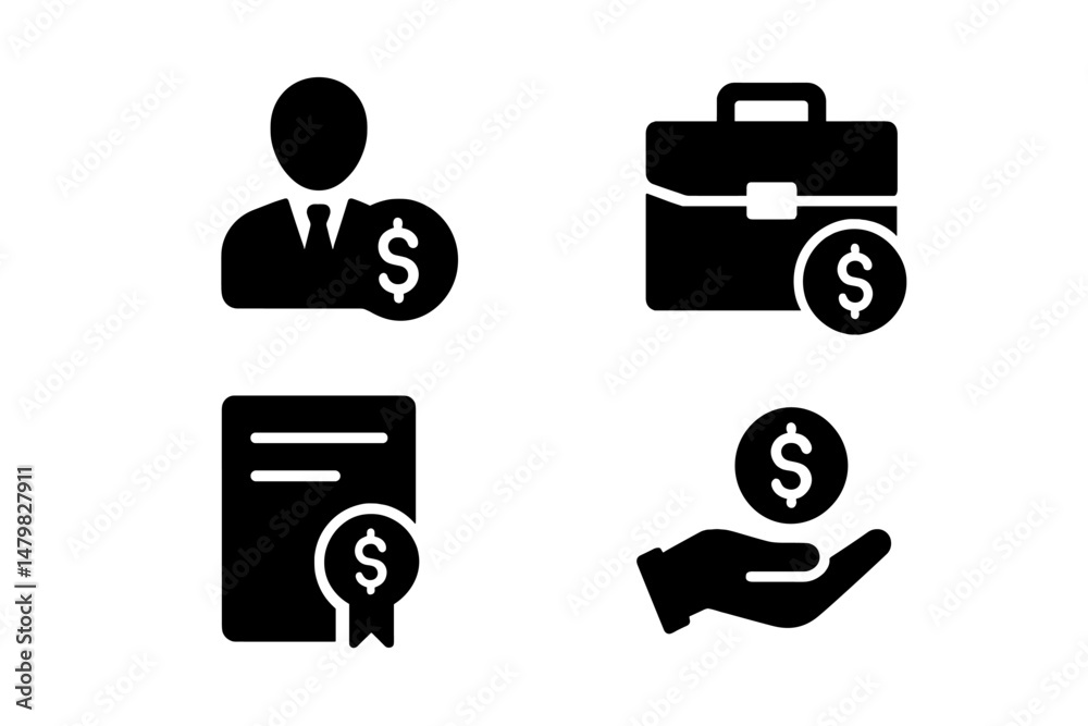 Aufkleber Collection of web icons representing finance, business, and payment concepts in a minimalist style