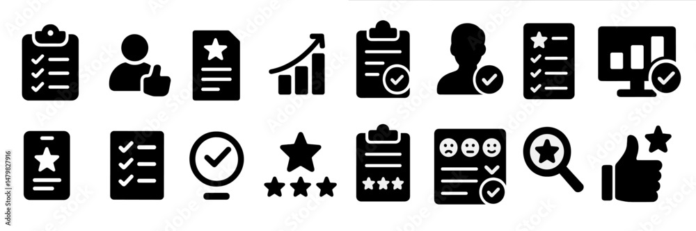 Aufkleber Set of black web icons representing variety of user interactions and feedback metrics for digital platforms