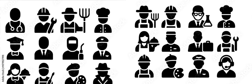 Aufkleber Set of web icons depicting various occupations and professions designed for digital use in modern applications
