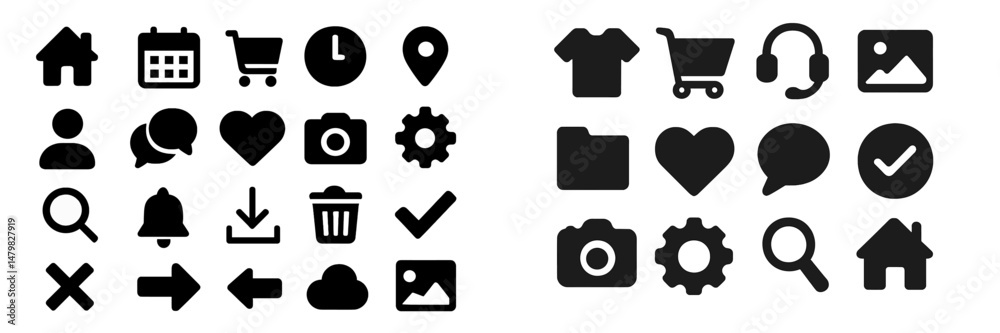 Poster collection of web icons featuring various symbols for navigation, communication, and e-commerce acti