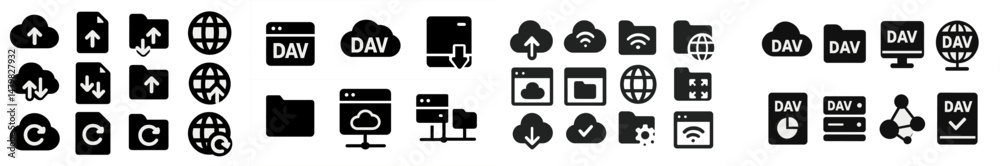 Leinwandbilder Collection of web icons featuring various digital activities and functionalities in a sleek black design