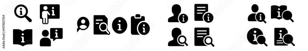 Poster collection of web icons representing various digital activities and information interactions for use