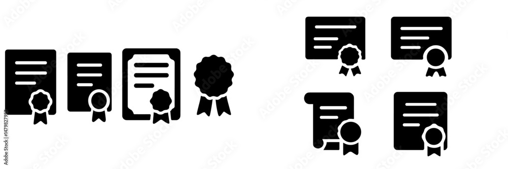 Fototapete set of web icons featuring certification and award symbols in a minimalistic design for digital appl