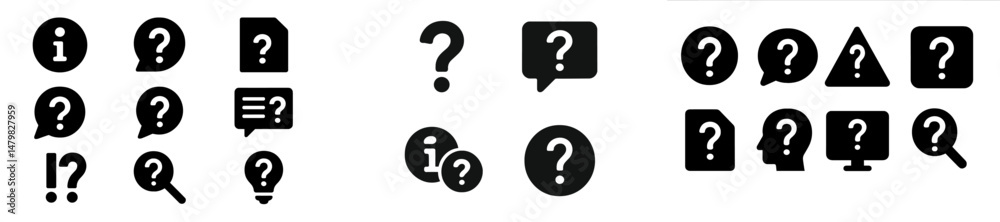 Poster Set of web icons featuring various question-related symbols, including speech bubbles and information indicators for user interaction