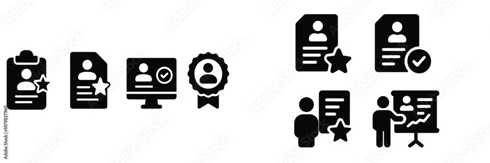 Leinwandbilder Collection of web icons representing user profiles, documents, and verification concepts for digital interfaces
