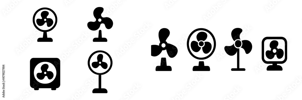 Poster Collection of web icons featuring various types of fans in minimalist design suitable for user interfaces and graphic projects