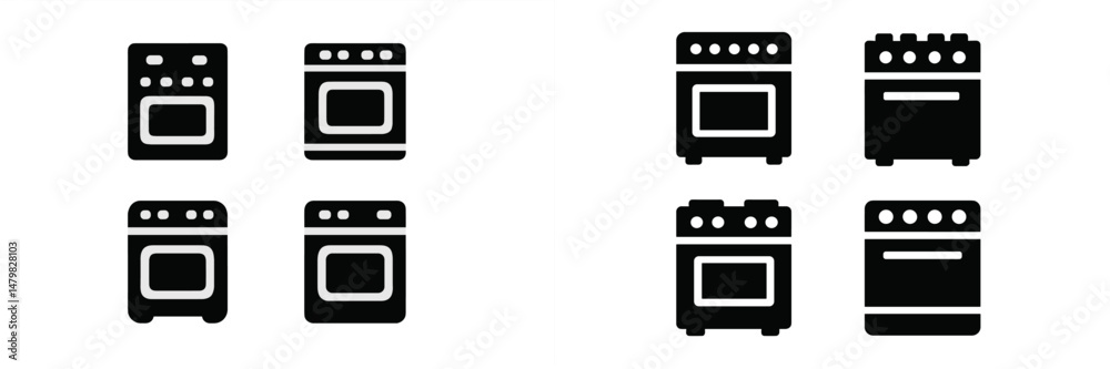 Leinwandbilder Set of four black web icons representing stoves and ovens for digital design and user interface applications
