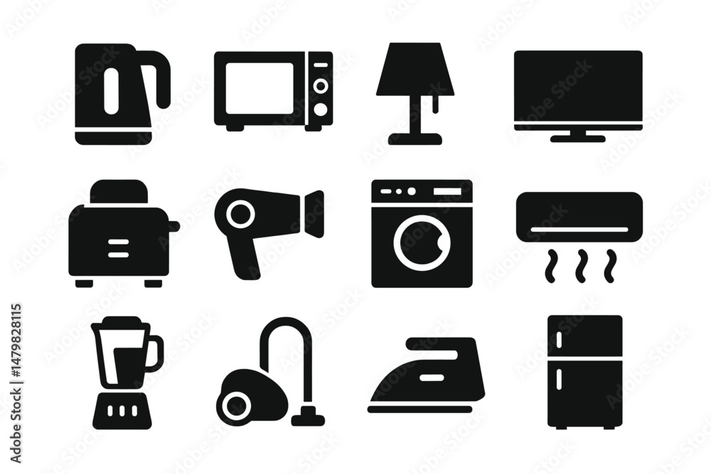 Poster Collection of web icons representing modern household appliances and electronics in a minimalist design