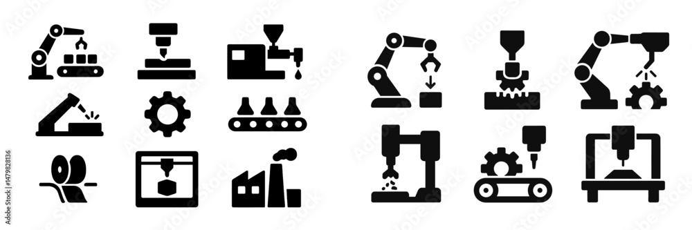 Leinwandbilder collection of web icons representing industrial machinery and automation in a minimalist style