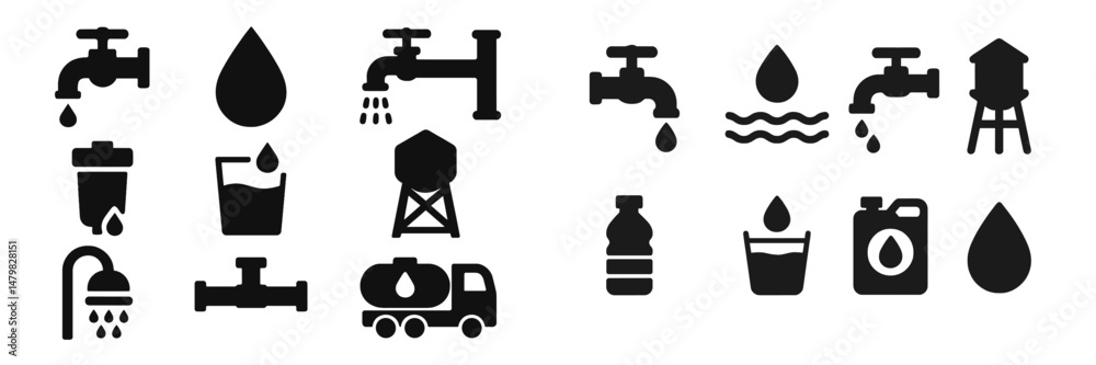 Aufkleber Web icons collection depicting water-related themes for digital design and application interfaces showcasing utility concepts