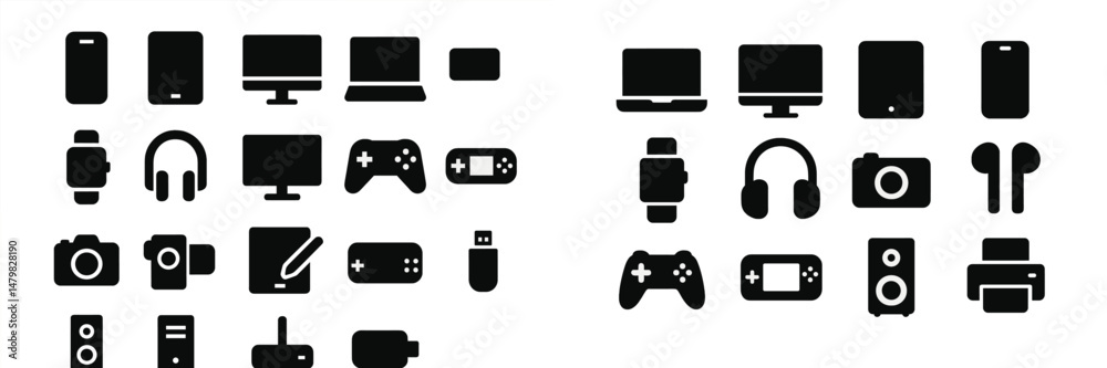 Aufkleber Collection of web icons depicting various digital devices and accessories in a minimalist style