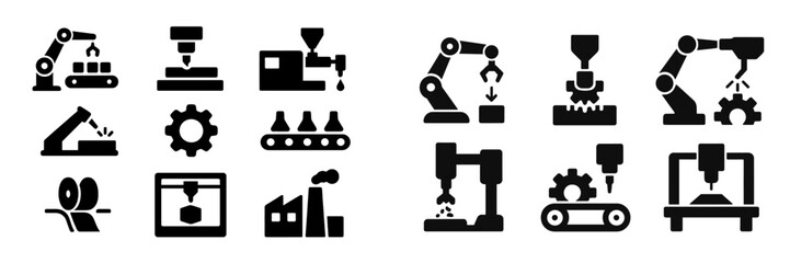 Fototapeta premium Collection of web icons representing industrial machinery and automation in a minimalist style