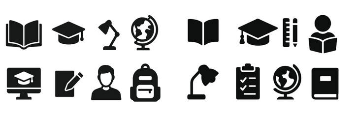 Collection of web icons representing education, study tools, and academic activities for various online applications
