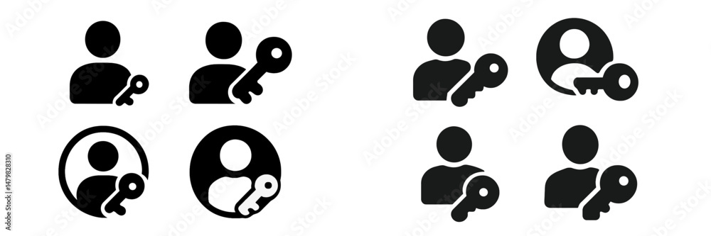 Poster collection of web icons representing user access and key management for digital platforms