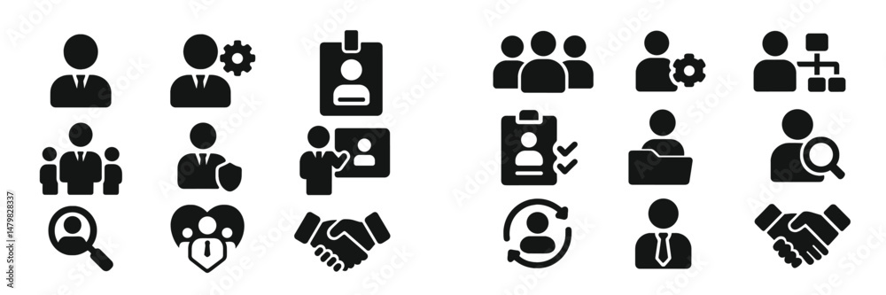 Fototapete collection of various web icons representing user profiles, teamwork, security, and collaboration in
