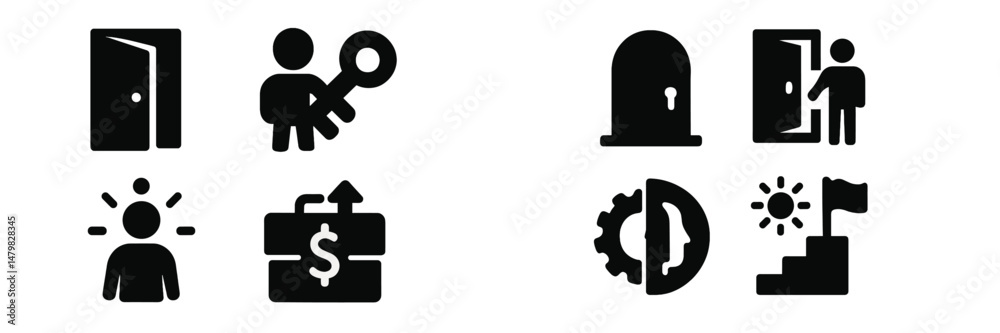Poster Collection of web icons representing various concepts like security, business, and personal development