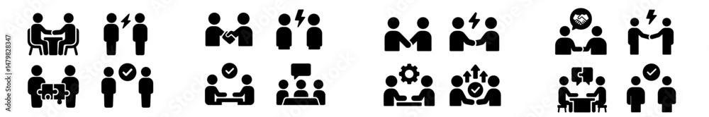 Aufkleber collection of black web icons representing teamwork, collaboration, and communication concepts