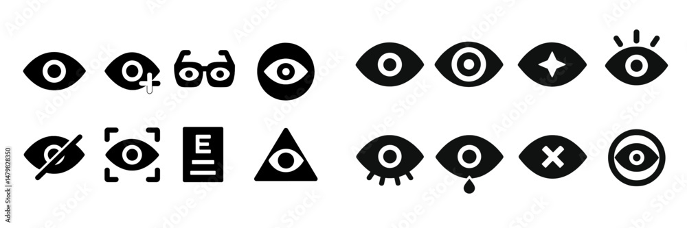 Poster collection of web icons featuring various eye designs for user interface and application development