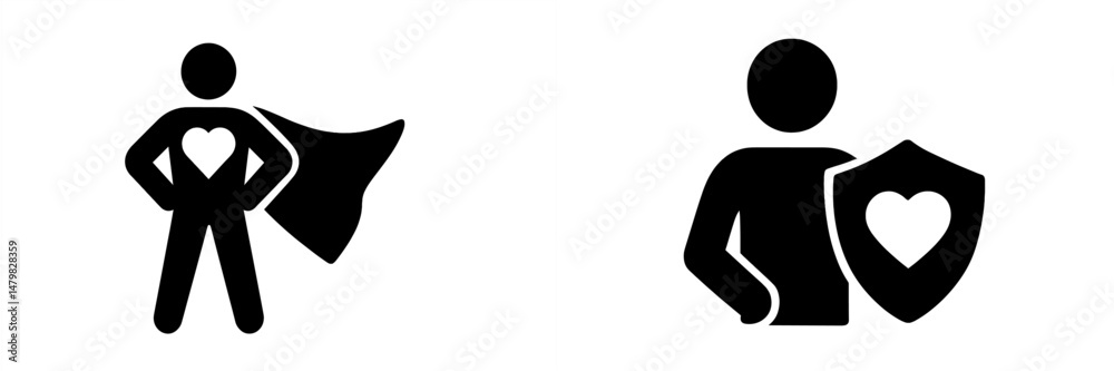 Fototapete Set of web icons featuring superhero and shield designs for digital applications and user interfaces