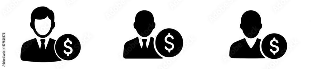 Poster set of web icons representing diverse business figures with dollar signs, suitable for financial and