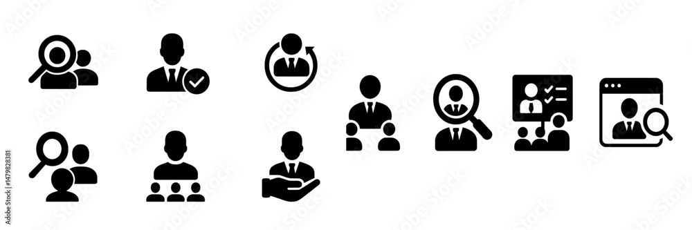 Poster Collection of web icons depicting user activity, research, and collaboration in a professional digital environment