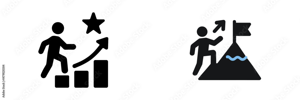 Poster Web icons representing growth and achievement through progression and goal setting in a minimalist design