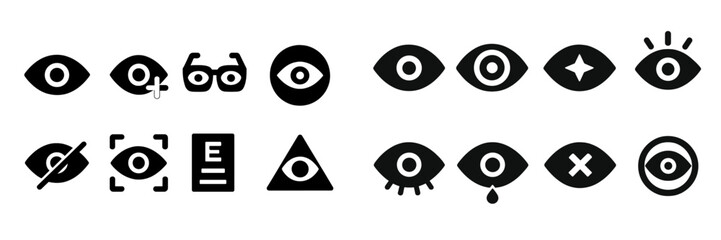 Collection of web icons featuring various eye designs for user interface and application development
