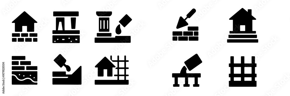 Poster Collection of construction and building web icons featuring home, masonry, and architecture symbols for design use