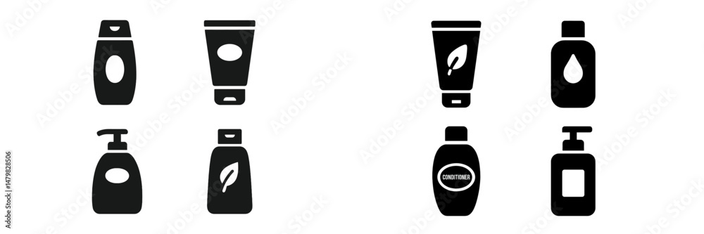 Aufkleber collection of black and white web icons featuring different types of personal care product container