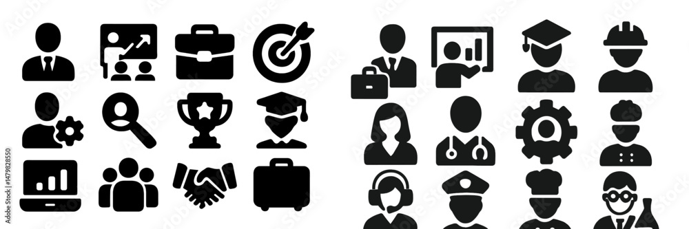 Fototapete Collection of versatile web icons representing various professional activities and user interactions for digital design projects
