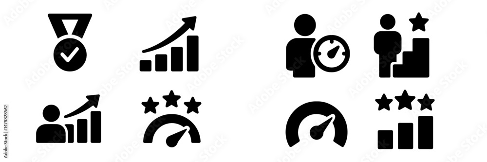Fototapete collection of web icons representing growth, achievement, and performance metrics in a minimalist de