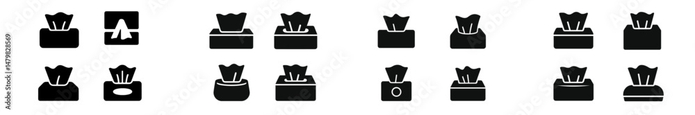 Poster collection of web icons featuring various tissue box designs and styles for digital use in applicati