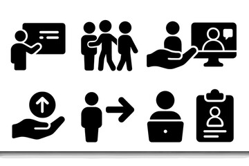 Set of web icons depicting communication, collaboration, and user engagement for digital platforms