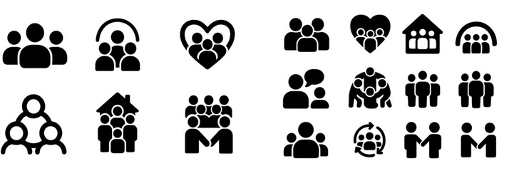 Web icons representing community, relationships, and social interactions in a modern design