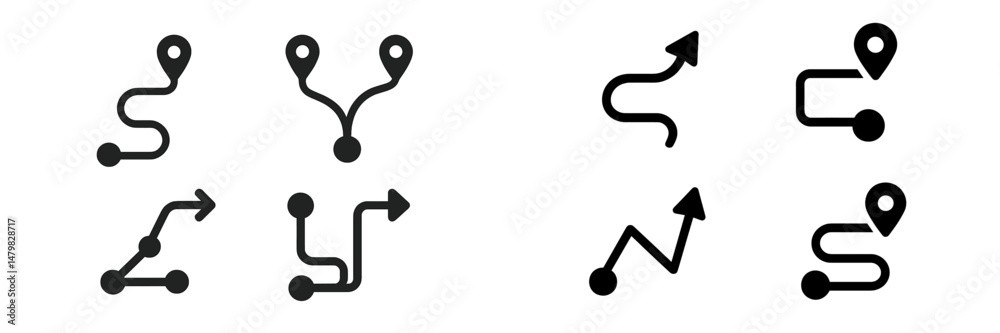 Poster set of web icons featuring navigation symbols and route markers for digital design projects