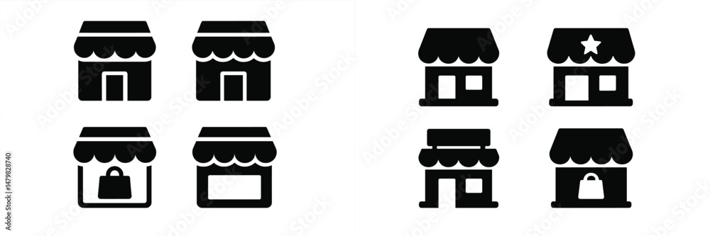 Poster set of web icons featuring store and shopping elements for digital interfaces