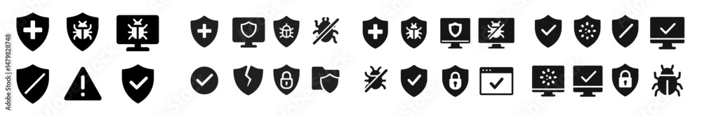 Poster collection of web icons representing various security and protection concepts for digital applicatio