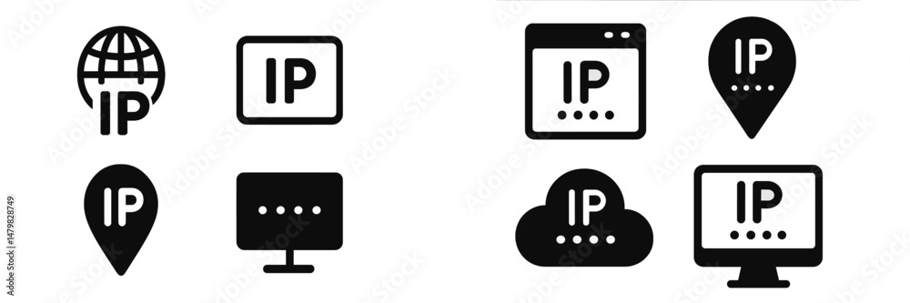 Poster set of web icons featuring ip symbols for digital communication and networking applications