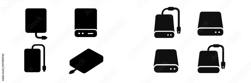 Leinwandbilder collection of web icons depicting various external storage devices in black silhouette design for di