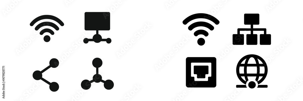 Poster set of web icons showcasing various connectivity and networking symbols for digital applications