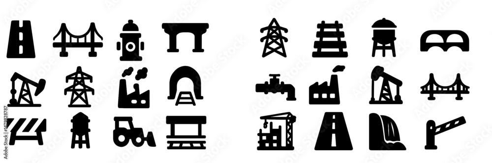 Aufkleber Collection of vector web icons representing various industrial and infrastructure elements for design and communication