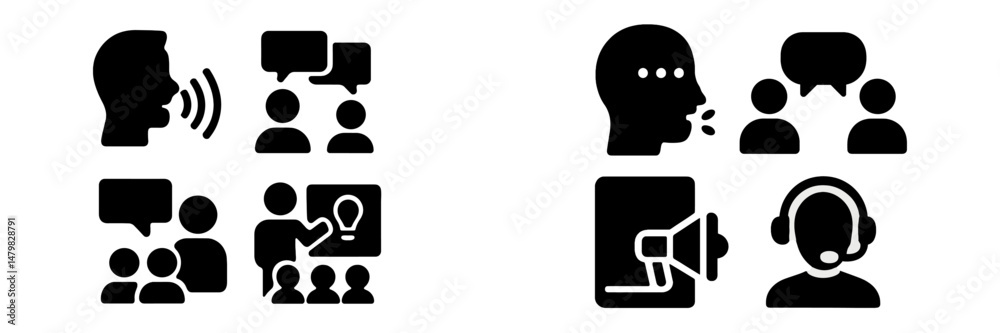 Leinwandbilder collection of web icons depicting communication and interaction among groups and individuals in vari