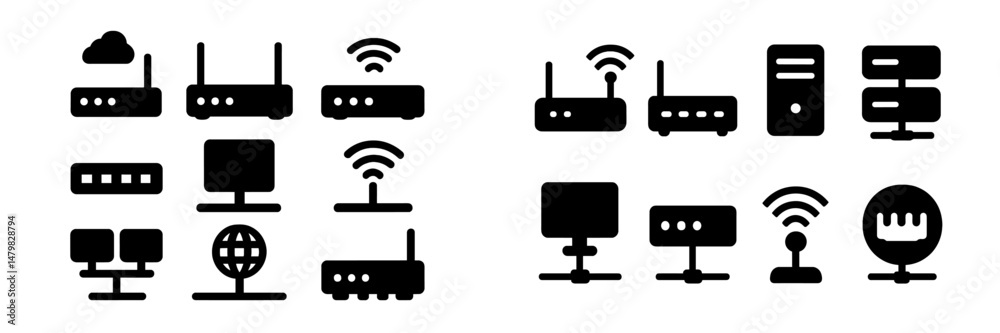 Leinwandbilder Collection of web icons depicting various networking devices and connectivity symbols for digital communication
