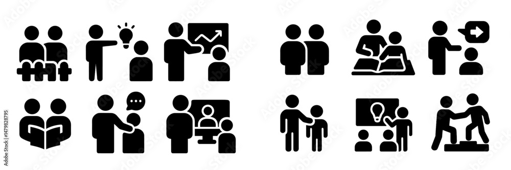 Poster Collection of web icons depicting various social interactions and activities for digital communications and teamwork
