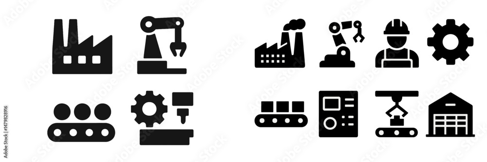 Aufkleber Collection of industrial web icons featuring factory, machinery, and automation elements for digital design projects