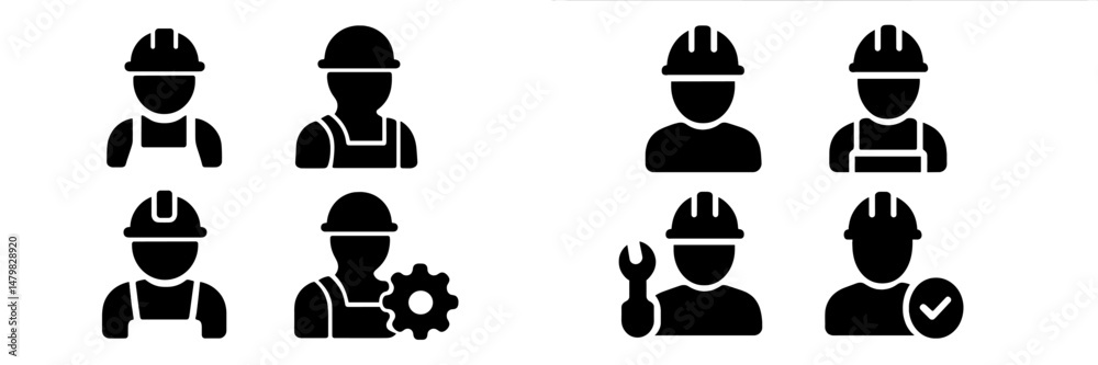 Poster Collection of web icons representing various worker roles and tools used in construction and engineering settings