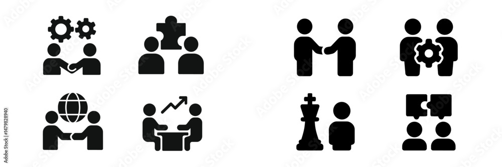 Fototapete diverse set of web icons representing business collaboration, teamwork, and problem solving activiti