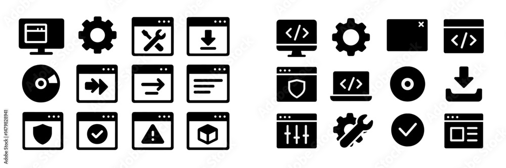 Aufkleber collection of web icons representing various functions and tools for modern digital applications and