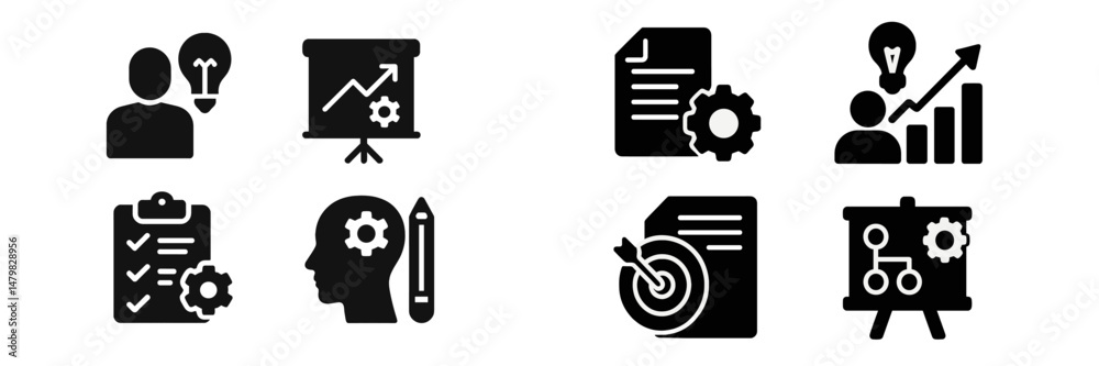 Poster Web icons set representing business, planning, and strategy concepts for digital applications and user interfaces