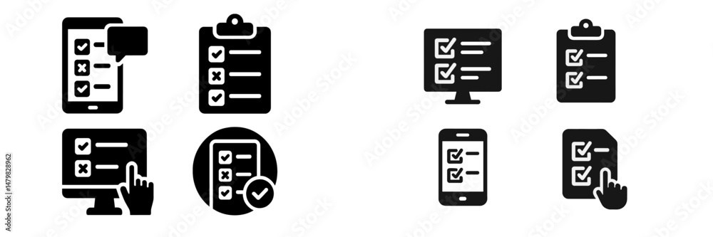 Fototapete web icons representing task management, checklist completion, and digital organization tools for str